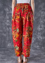 Load image into Gallery viewer, Red Print Cotton Harem Pants Oversized Elastic Waist Summer