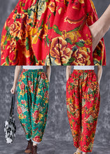 Load image into Gallery viewer, Red Print Cotton Harem Pants Oversized Elastic Waist Summer