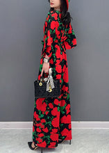Load image into Gallery viewer, Red Print Patchwork Chiffon Jumpsuits V Neck Tie Waist Summer