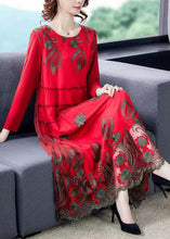 Load image into Gallery viewer, Red Tulle Long Dresses O-Neck Embroideried Spring