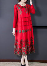 Load image into Gallery viewer, Red Tulle Long Dresses O-Neck Embroideried Spring