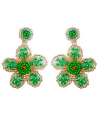 Regular Boutique Green Handmade Beading Knit Fabric Sequins Flower Drop Earrings