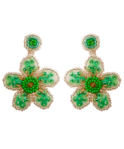 Regular Boutique Green Handmade Beading Knit Fabric Sequins Flower Drop Earrings