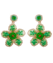 Load image into Gallery viewer, Regular Boutique Green Handmade Beading Knit Fabric Sequins Flower Drop Earrings