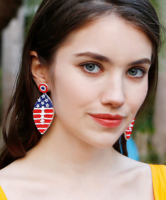 Retro Colorblock Rice Ball Pentagram Drop Earrings