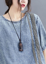 Load image into Gallery viewer, Retro Denim Blue O-Neck Patchwork Top Half Sleeve