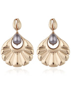 Retro Grey Overgild Alloy Shell Pearl Water Drop Drop Earrings