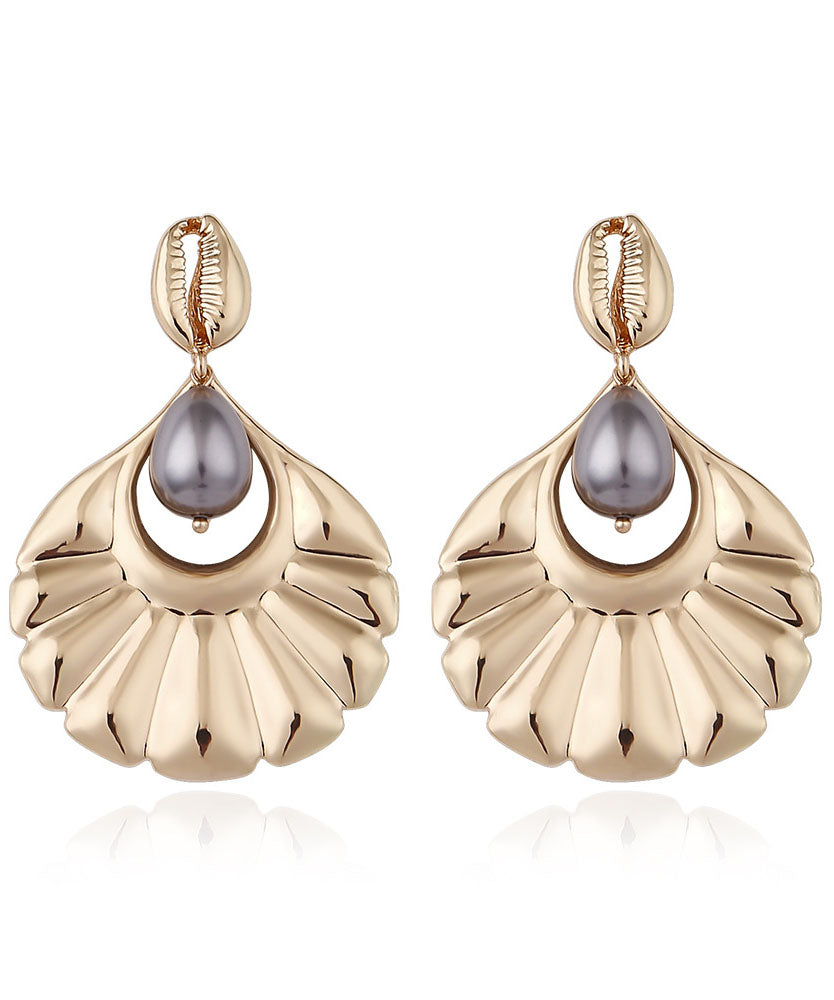 Retro Grey Overgild Alloy Shell Pearl Water Drop Drop Earrings