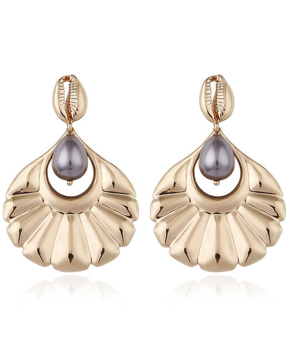 Retro Grey Overgild Alloy Shell Pearl Water Drop Drop Earrings