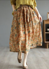 Load image into Gallery viewer, Retro Khaki Wrinkled Pockets Print Patchwork Linen Skirts Summer