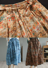 Load image into Gallery viewer, Retro Khaki Wrinkled Pockets Print Patchwork Linen Skirts Summer