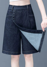 Load image into Gallery viewer, Retro Navy Patchwork High Waist Solid Half Jeans