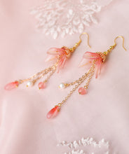 Load image into Gallery viewer, Retro Pink Coloured Glaze Lily Flower Pearl Drop Earrings