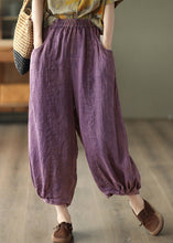 Load image into Gallery viewer, Retro Purple Elastic Waist Solid Ramie Lantern Pants Summer