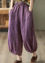 Load image into Gallery viewer, Retro Purple Elastic Waist Solid Ramie Lantern Pants Summer