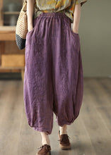 Load image into Gallery viewer, Retro Purple Elastic Waist Solid Ramie Lantern Pants Summer