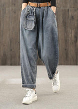 Load image into Gallery viewer, Retro denim blue autumn new trousers plus size harem pants