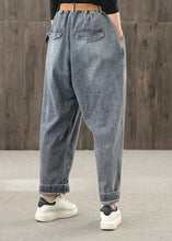 Load image into Gallery viewer, Retro denim blue autumn new trousers plus size harem pants