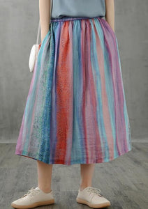 Retro half-length skirt women loose and thin striped midi skirt