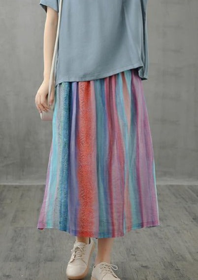Retro half-length skirt women loose and thin striped midi skirt