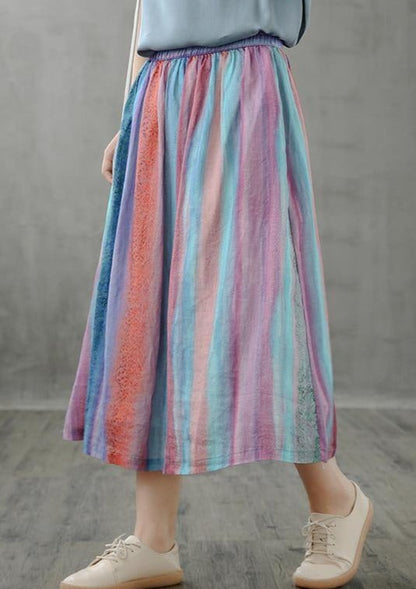 Retro half-length skirt women loose and thin striped midi skirt