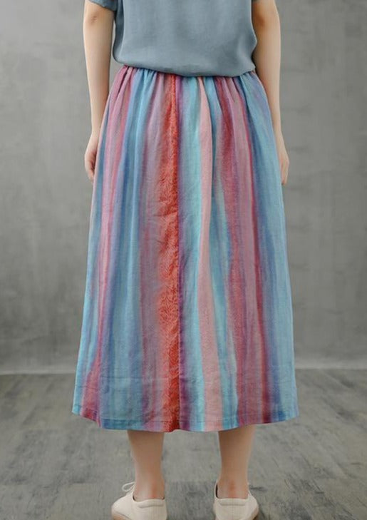 Retro half-length skirt women loose and thin striped midi skirt