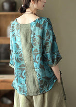 Load image into Gallery viewer, Rose Print Side Open Drawstring Print Summer Ramie Blouses