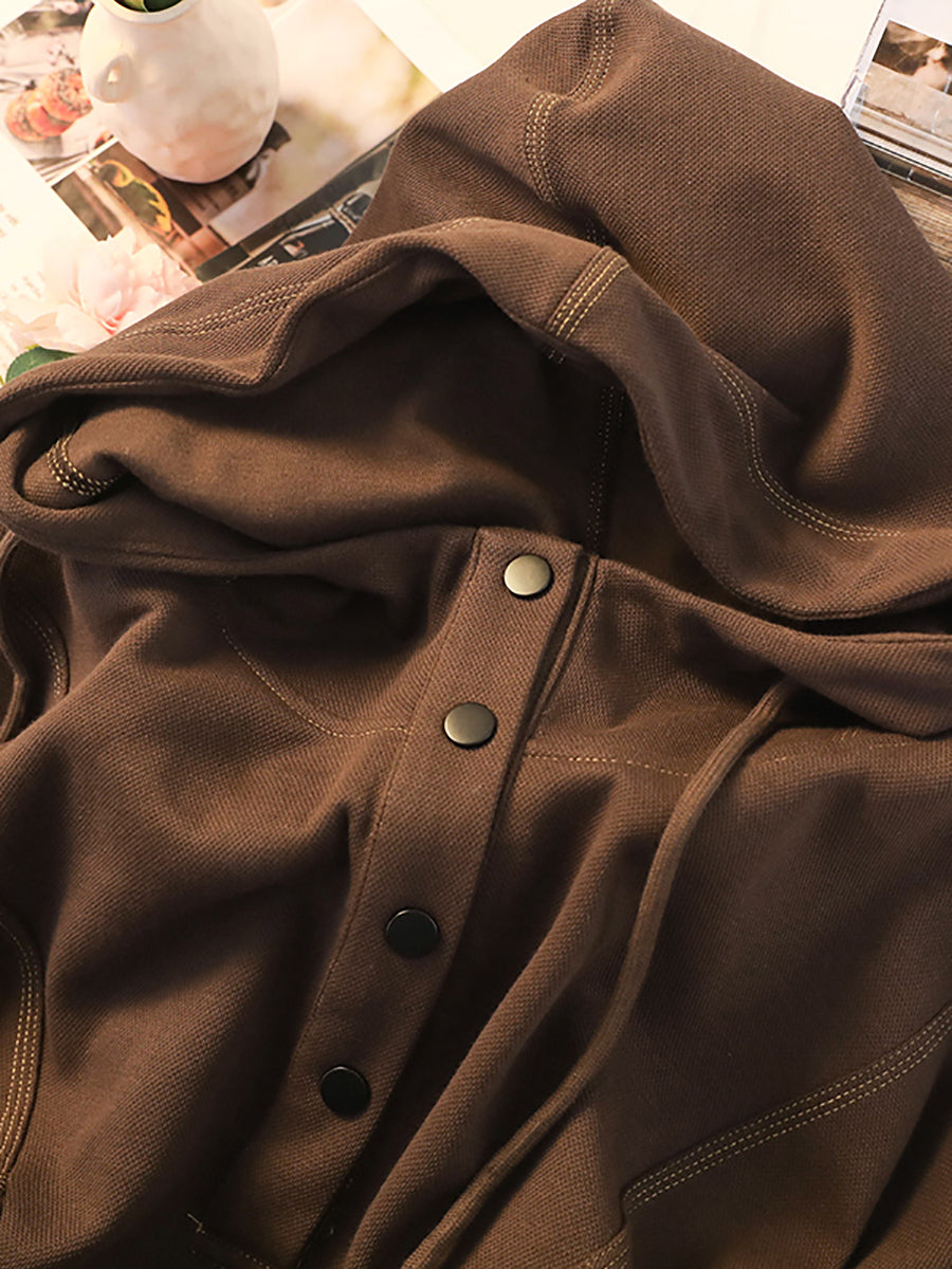 Plus Size Women Autumn Casual Solid Stitching Hooded Shirt