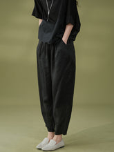 Load image into Gallery viewer, Women Summer Solid Pleat Pocket Thin Ramie Harem Pants