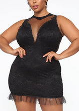 Load image into Gallery viewer, Sexy Black O-Neck Bustier Top Lace Patchwork Mid Dress Summer