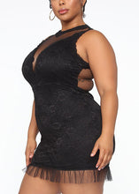 Load image into Gallery viewer, Sexy Black O-Neck Bustier Top Lace Patchwork Mid Dress Summer