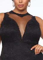 Sexy Black O-Neck Bustier Top Lace Patchwork Mid Dress Summer