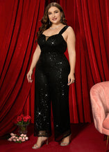 Load image into Gallery viewer, Sexy Black Slash Neck Sequins Backless Tulle Jumpsuits Sleeveless