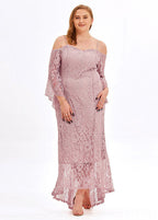 Sexy Pink Slash Neck Hollow Out Patchwork Lace Spaghetti Strap Dress Summer