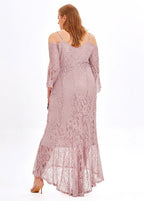 Sexy Pink Slash Neck Hollow Out Patchwork Lace Spaghetti Strap Dress Summer