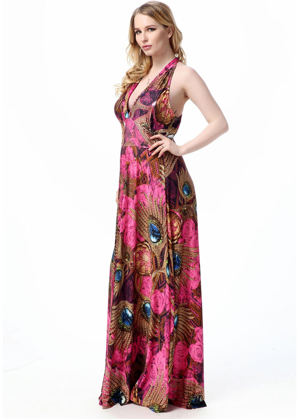 Sexy V Neck Print Patchwork Backless Vacation Ice Size Long Dresses Summer
