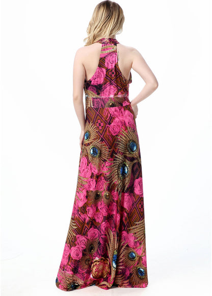 Sexy V Neck Print Patchwork Backless Vacation Ice Size Long Dresses Summer