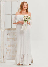 Load image into Gallery viewer, Sexy White Slash Neck Patchwork Lace Long Dresses Summer