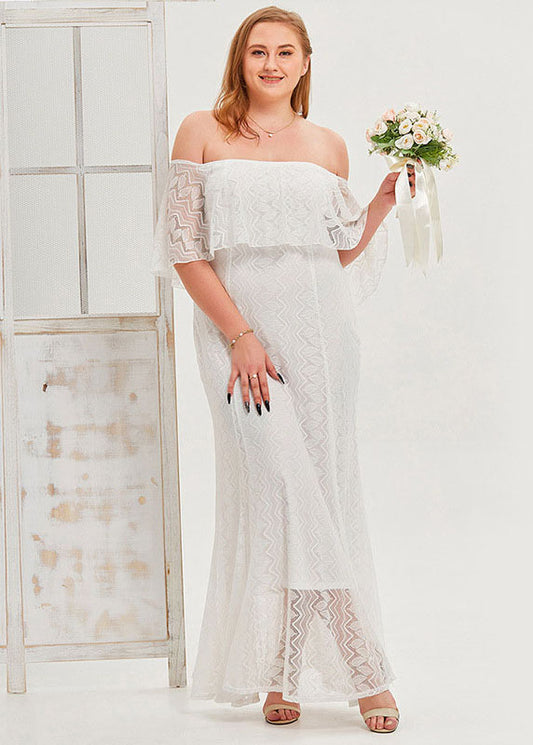 Sexy White Slash Neck Patchwork Lace Long Dresses Summer