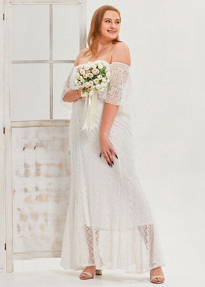 Sexy White Slash Neck Patchwork Lace Long Dresses Summer