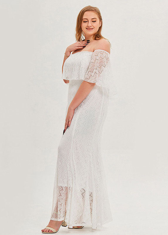 Sexy White Slash Neck Patchwork Lace Long Dresses Summer