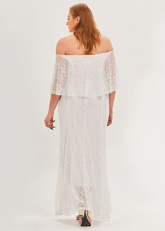 Sexy White Slash Neck Patchwork Lace Long Dresses Summer