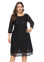 Simple Black Cozy Solid Lace Mid Dresses Summer
