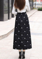 Simple Black Embroideried Pockets Fine Cotton Filled Skirts Winter