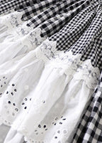 Simple Black Patchwork White Plaid Fall A Line Skirt