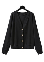 Simple Black V Neck Button Patchwork Knitting Cardigan Fall