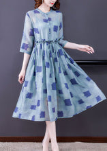 Load image into Gallery viewer, Simple Blue Ruffled Print Silk Cinched Dresses Two Piece Set Bracelet Sleeve