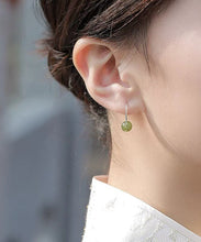 Load image into Gallery viewer, Simple Cyan Sterling Silver Inlaid Jade Hoop Earrings