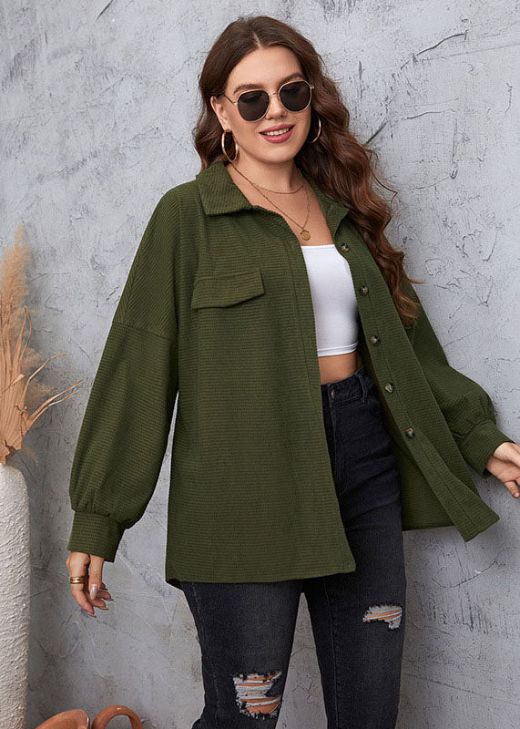 Simple Green Peter Pan Collar Button Coats Lantern Sleeve