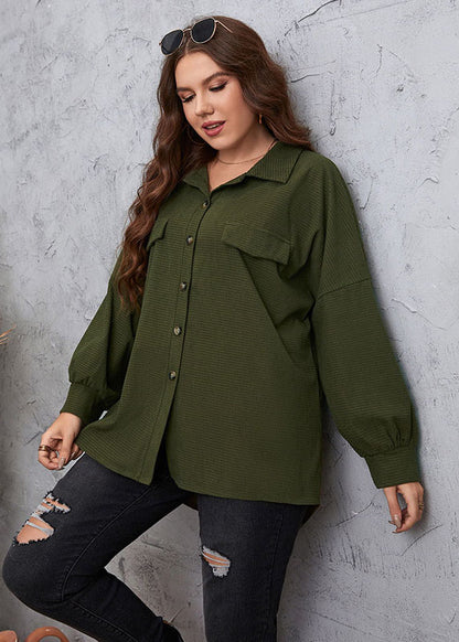 Simple Green Peter Pan Collar Button Coats Lantern Sleeve